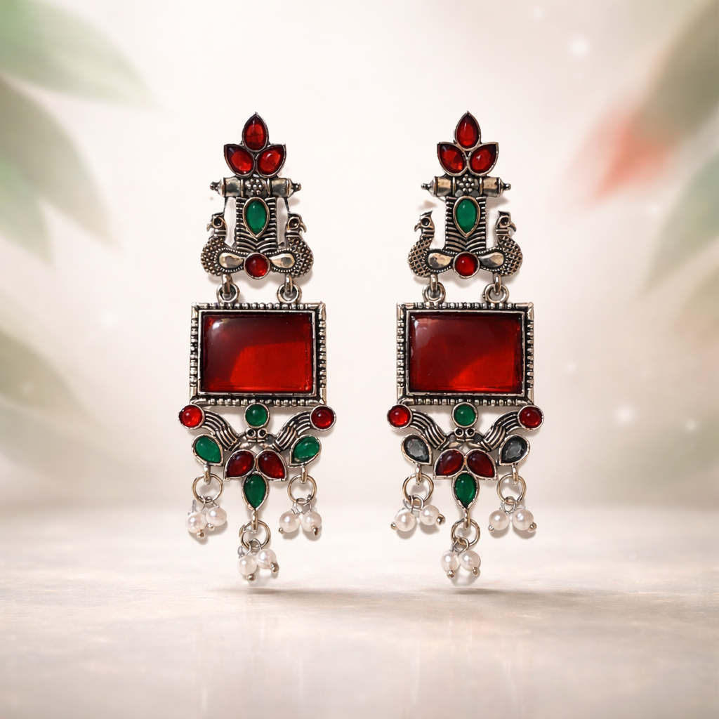 Oxidised Meenakari Style Jhumka