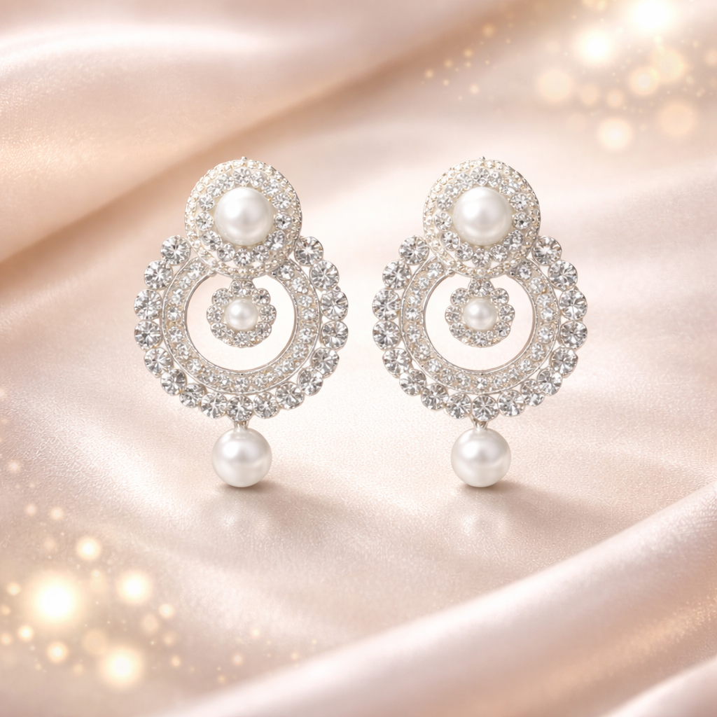 Silver Plated American Diamond Earrings