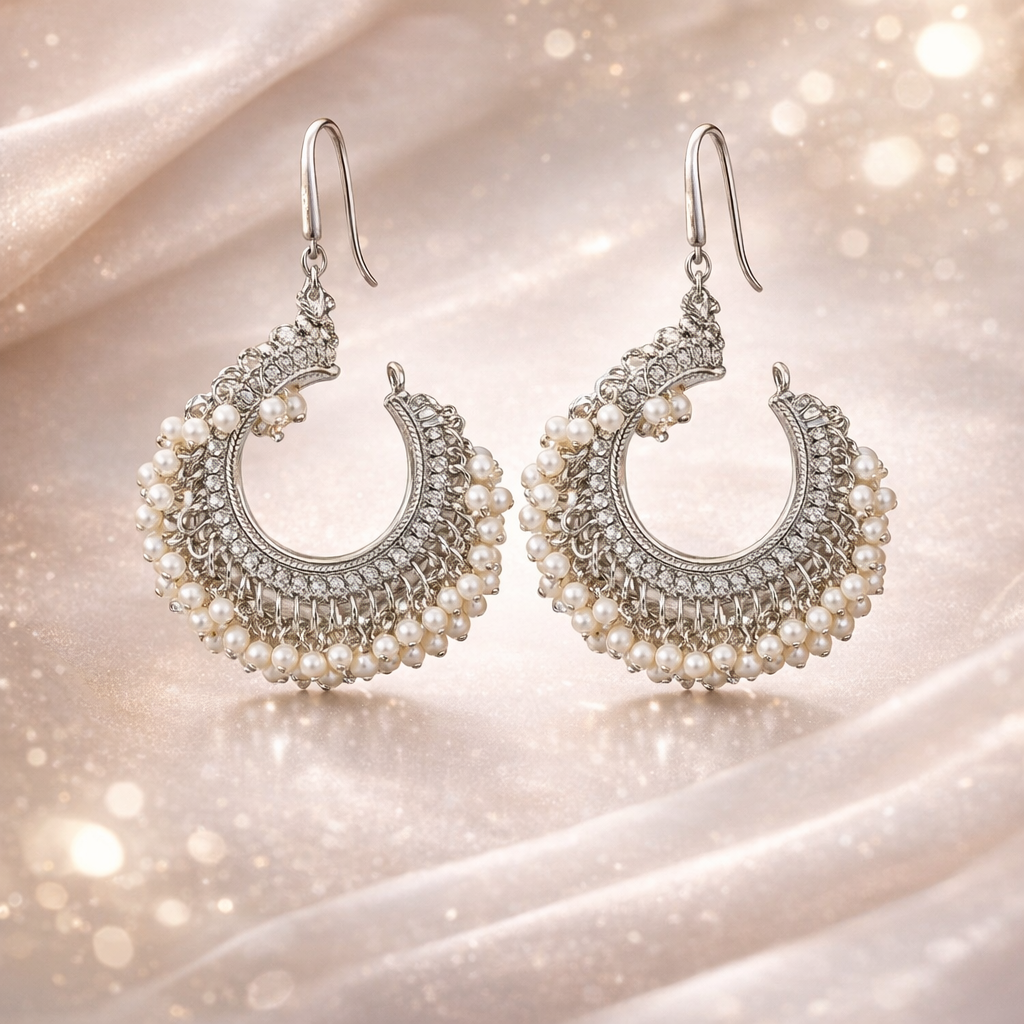 Oxidised Silver Moti Earring