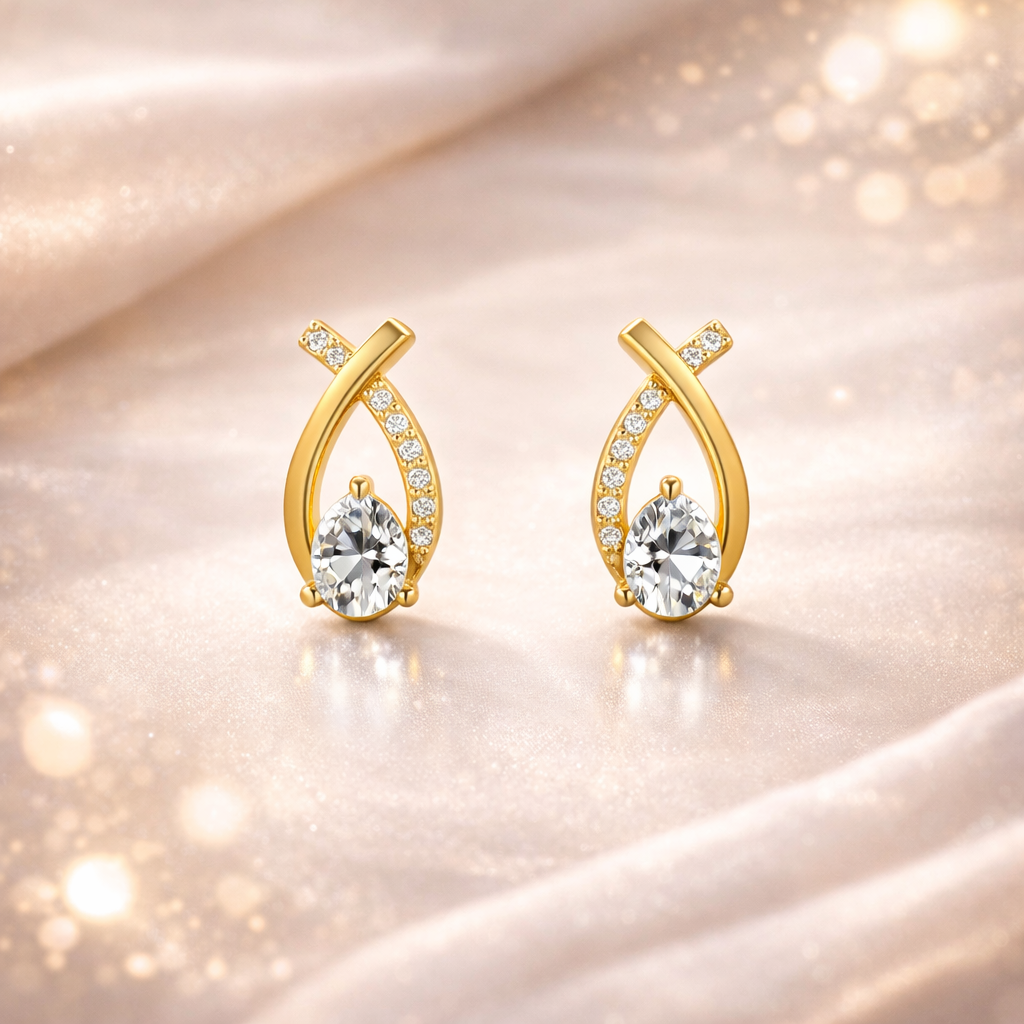 Gold Plated Stud with American Diamond Stone