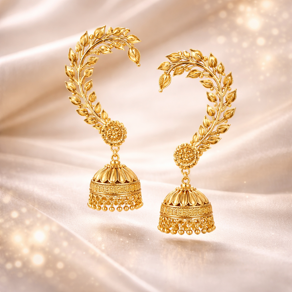 Stylish Gold Plated Leaf Design Jhumka