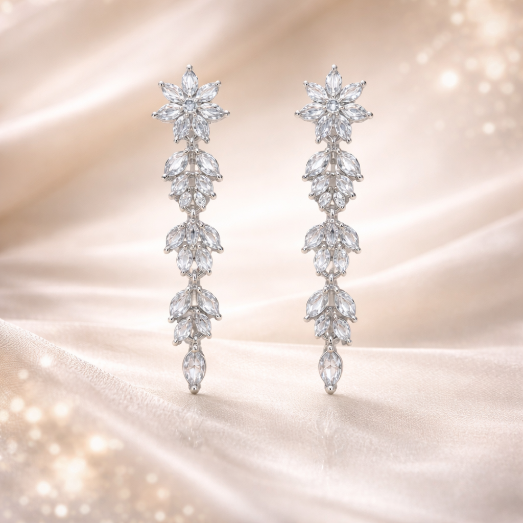 Silver Plated American Diamond Contemporary Earrings