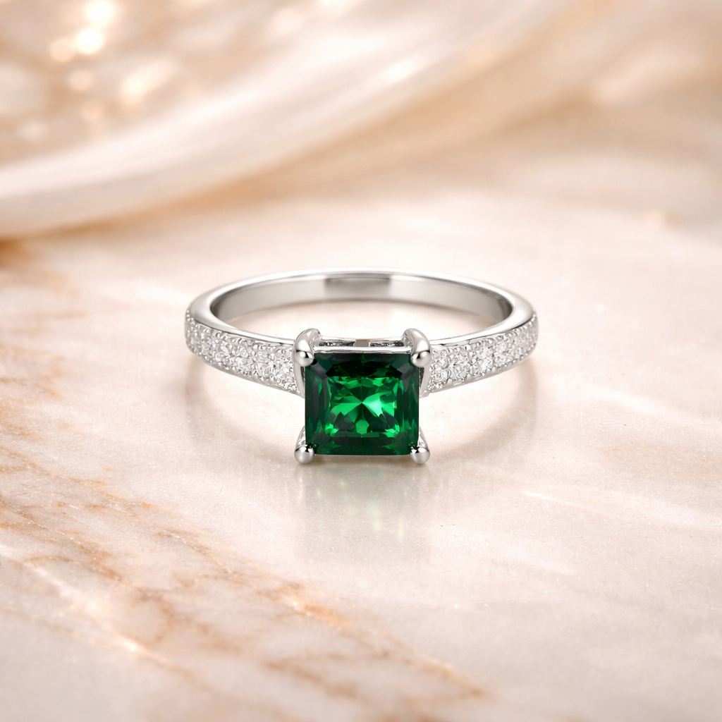 AD Studded Silver Princess Ring