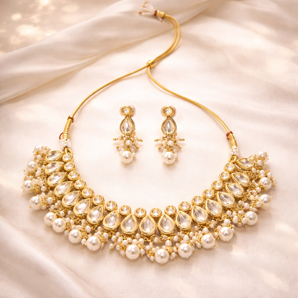 Kundan Necklace Set With Pearl Balls