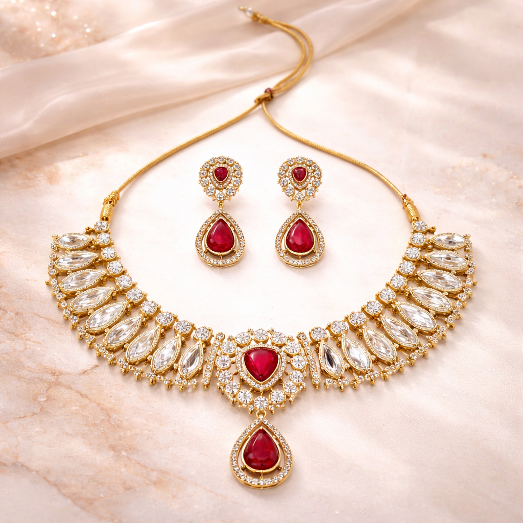 Artificial Stone Studded Kundan Necklace Set