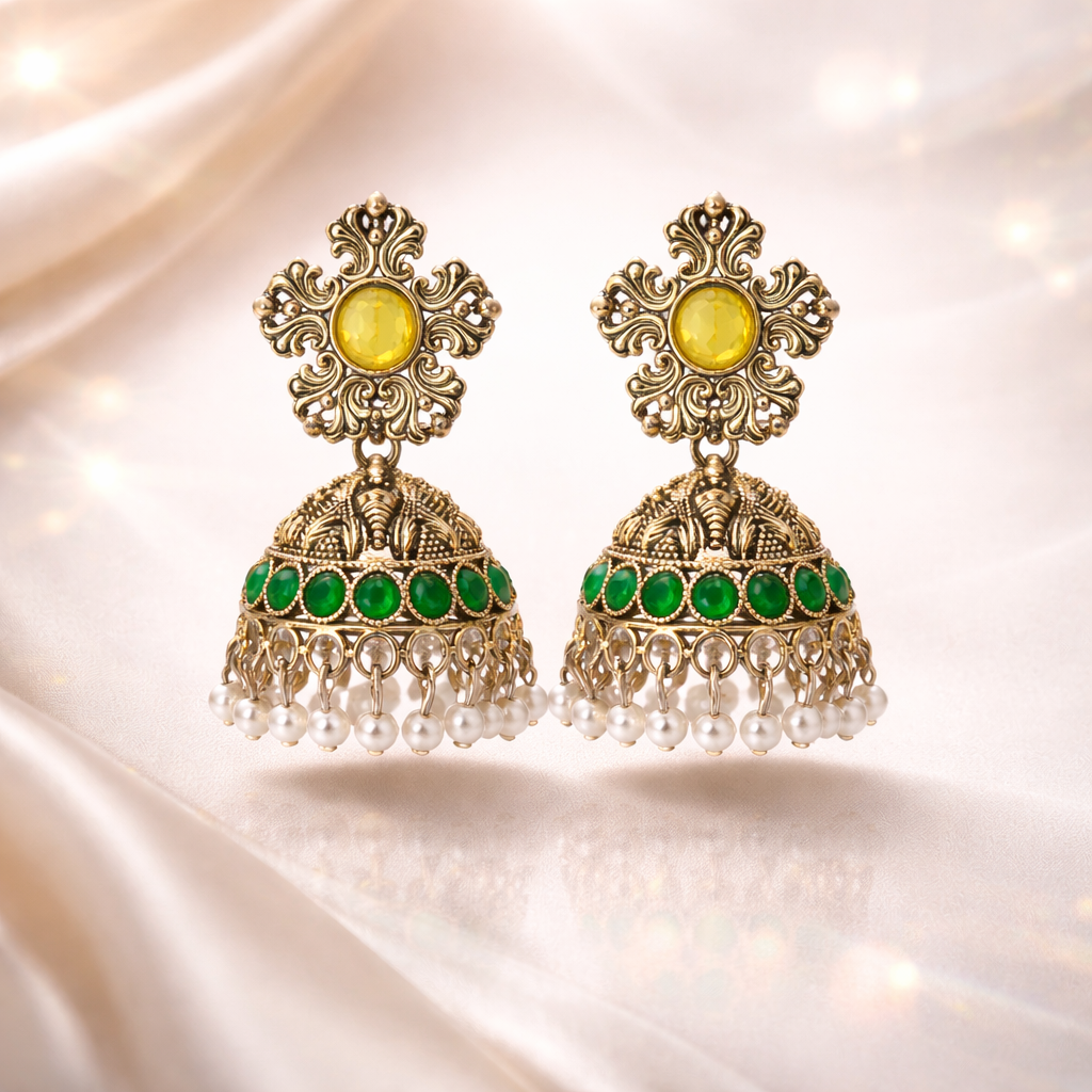 Style Oxidised Earring With Floral Motifs