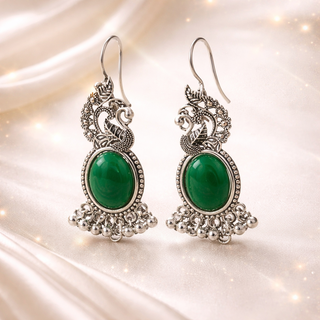 Green Oxidised Swan Styled Earring