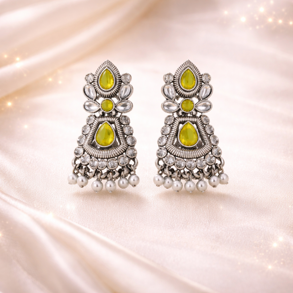 Artificial Stone Studded Oxidised Earrings