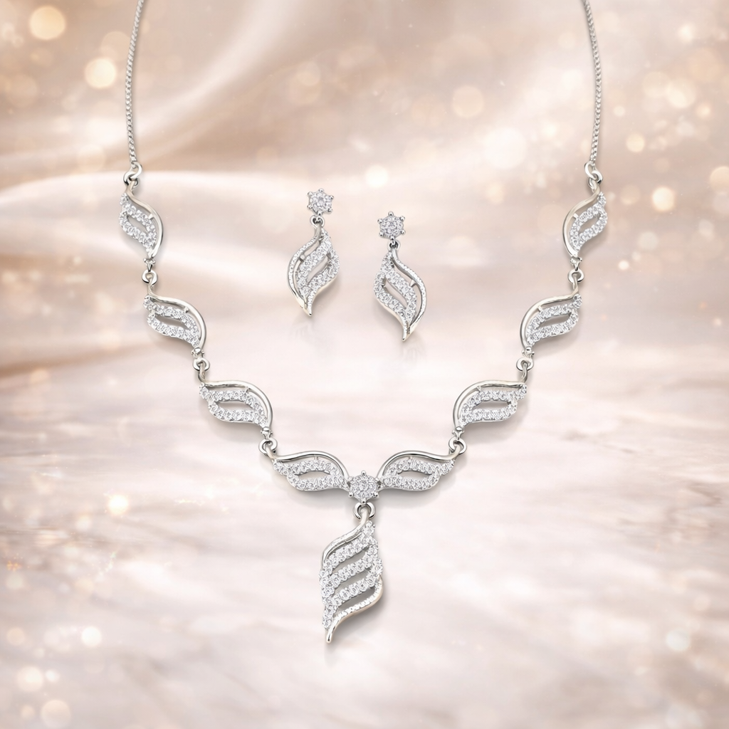 Leafy Styled American Diamond Necklace Set
