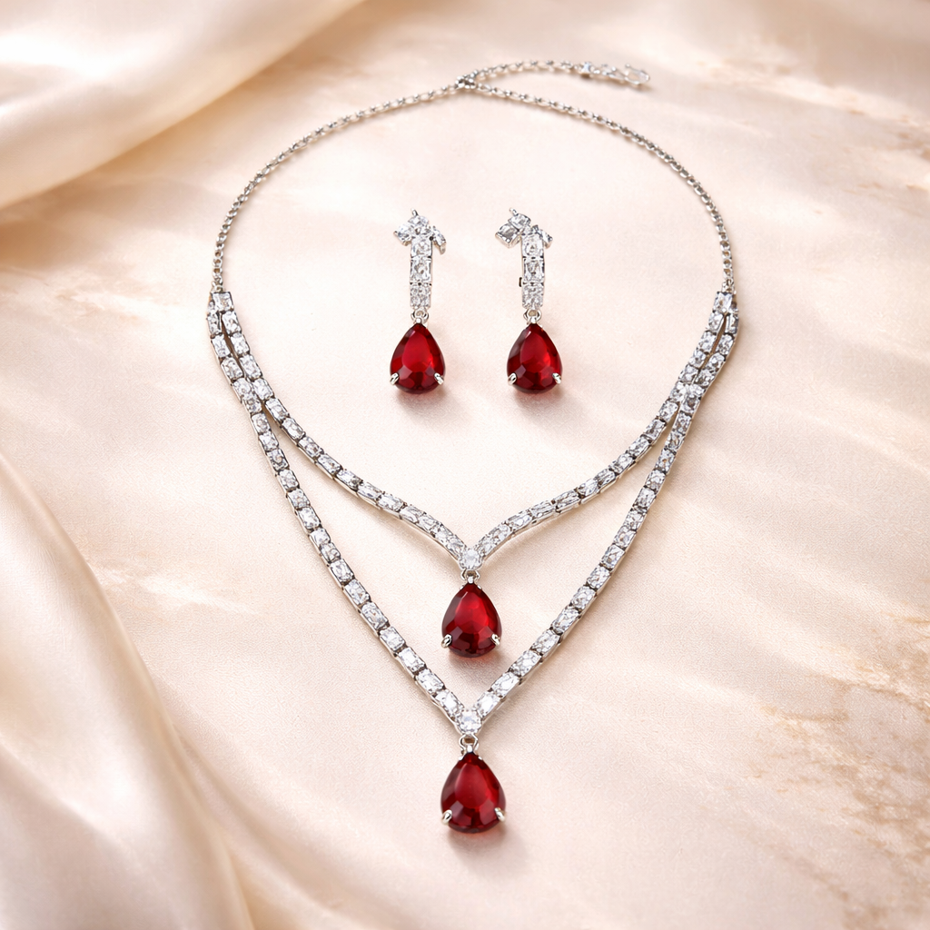 Double Layered American Diamond Necklace Set