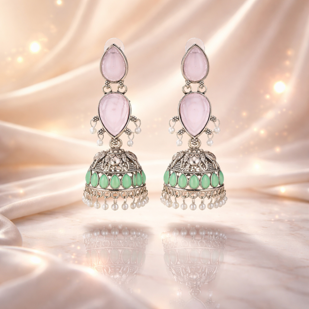 Silver Plated Oxidised Bird Jhumki