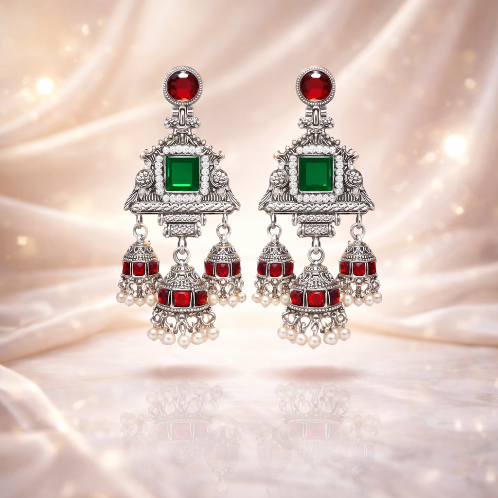 Tribal Design Inspired Women Oxidised Jhumkas