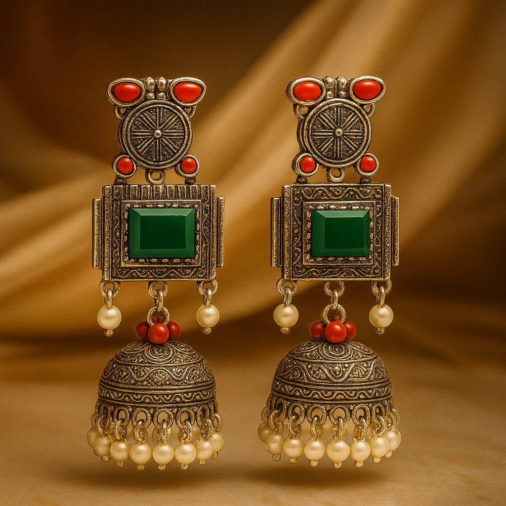 Oxidised Meenakari Wedding Style Jhumka