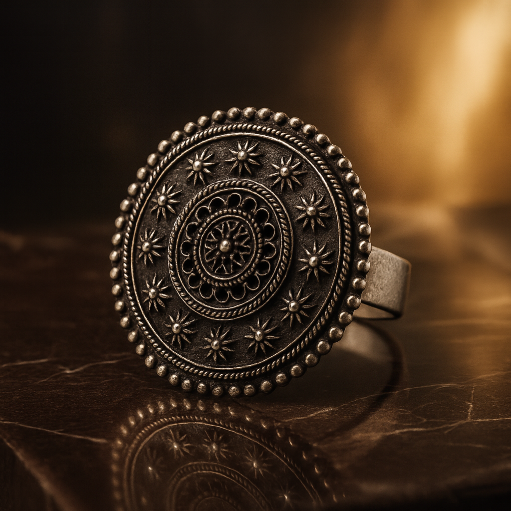 Circular Oxidised Hand Ring