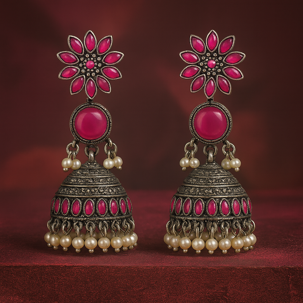 Antique Pink Oxidised Earring
