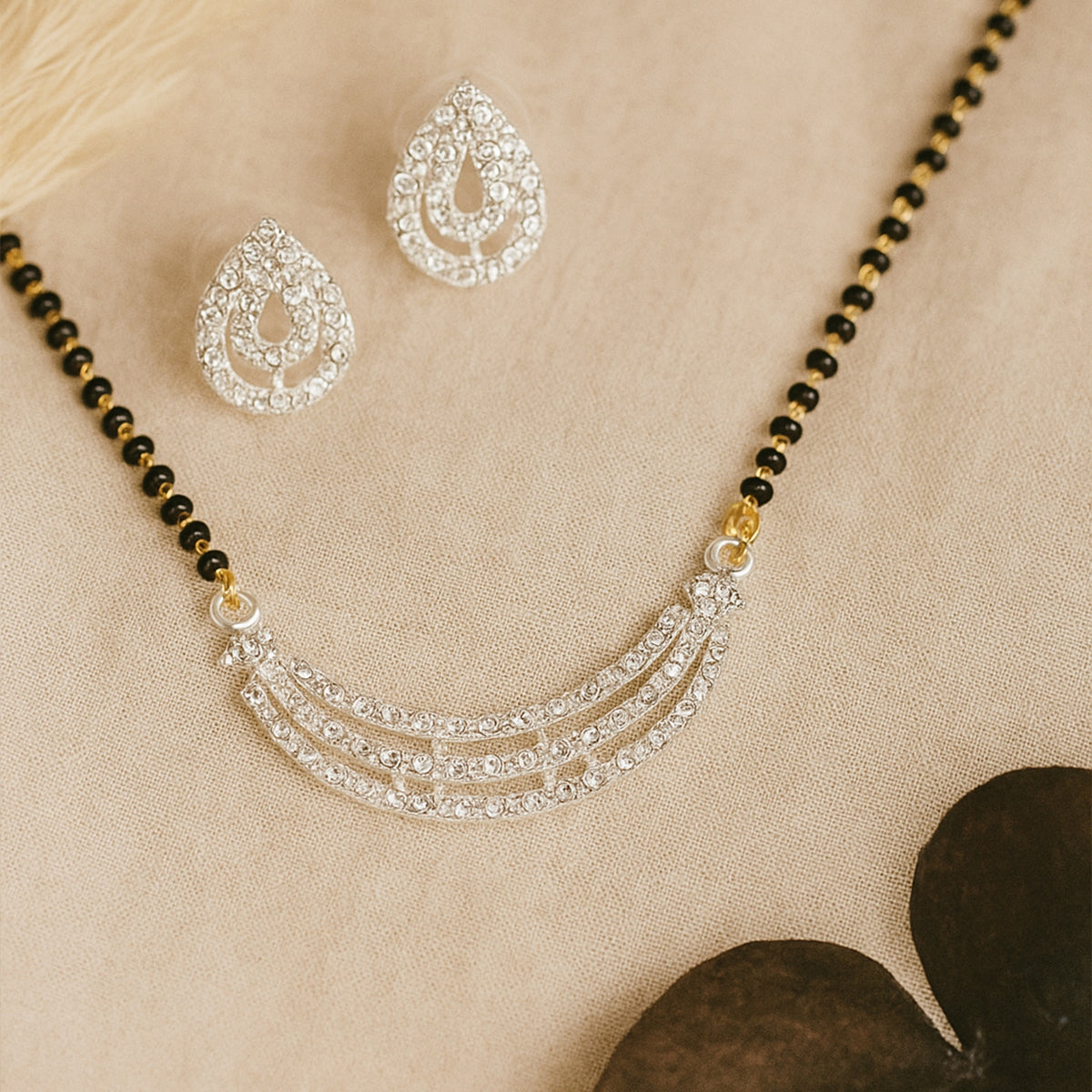 Trendy American Diamond Mangalsutra Necklace With Earrings