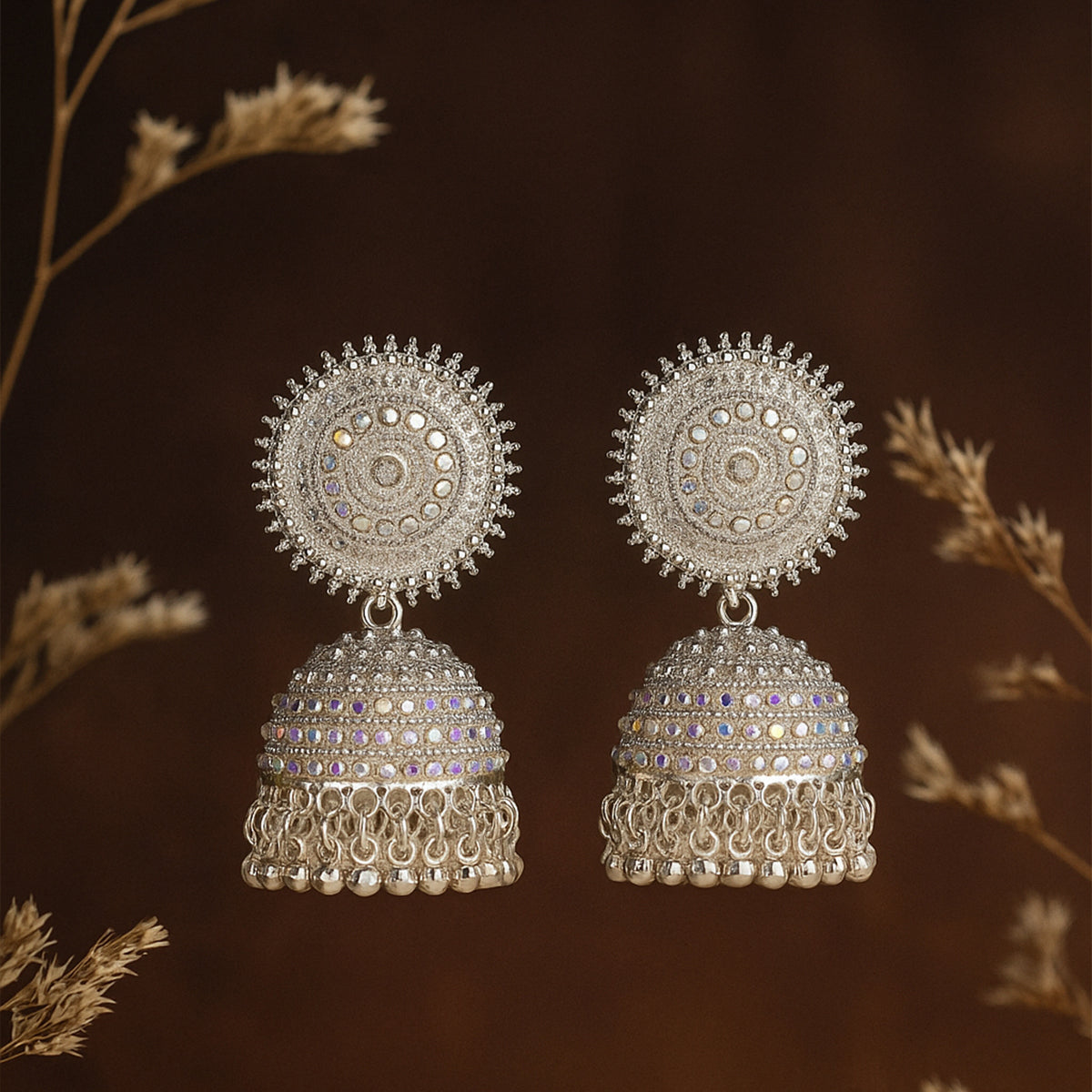 Silver Plated White Jhumka Earring