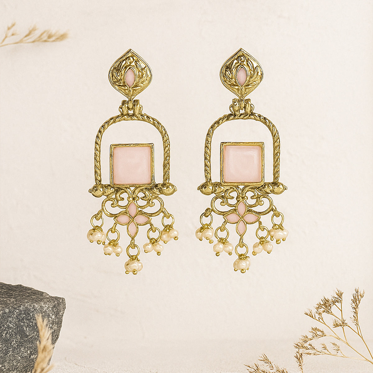 Stylish Meenakari Jhumka Earring with Pearl Balls