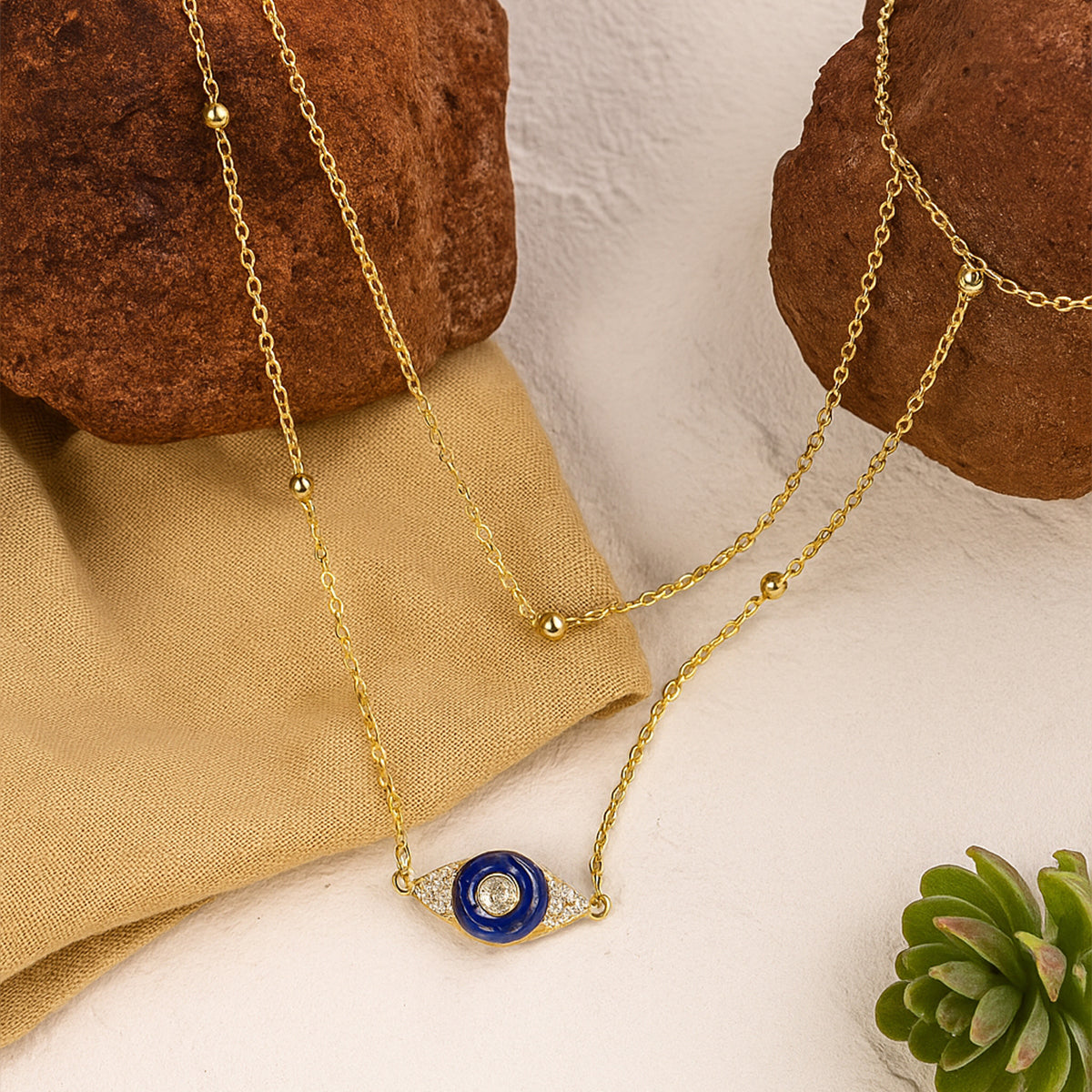 Double Layered Evil Eye Fashion Chain With Zircon Stones