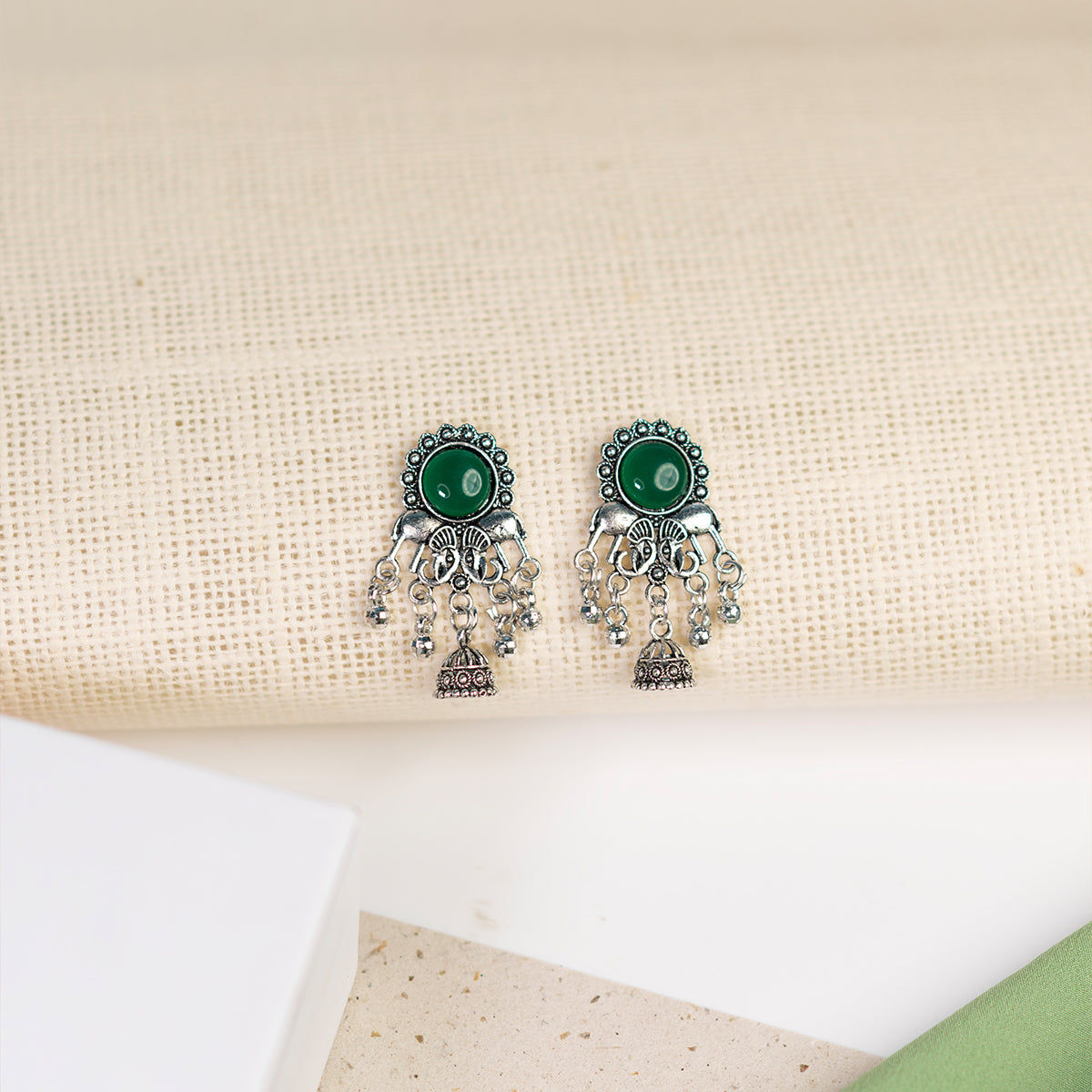 Oxidised Elephant Paired Jhumka Earring