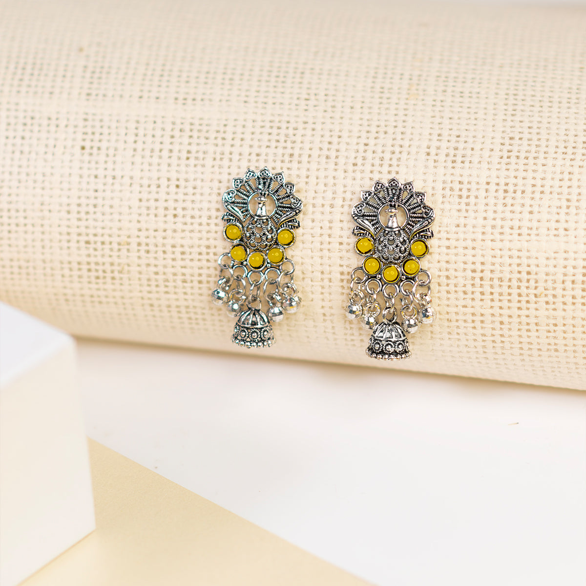 Peacock Themed Oxidised Jhumka