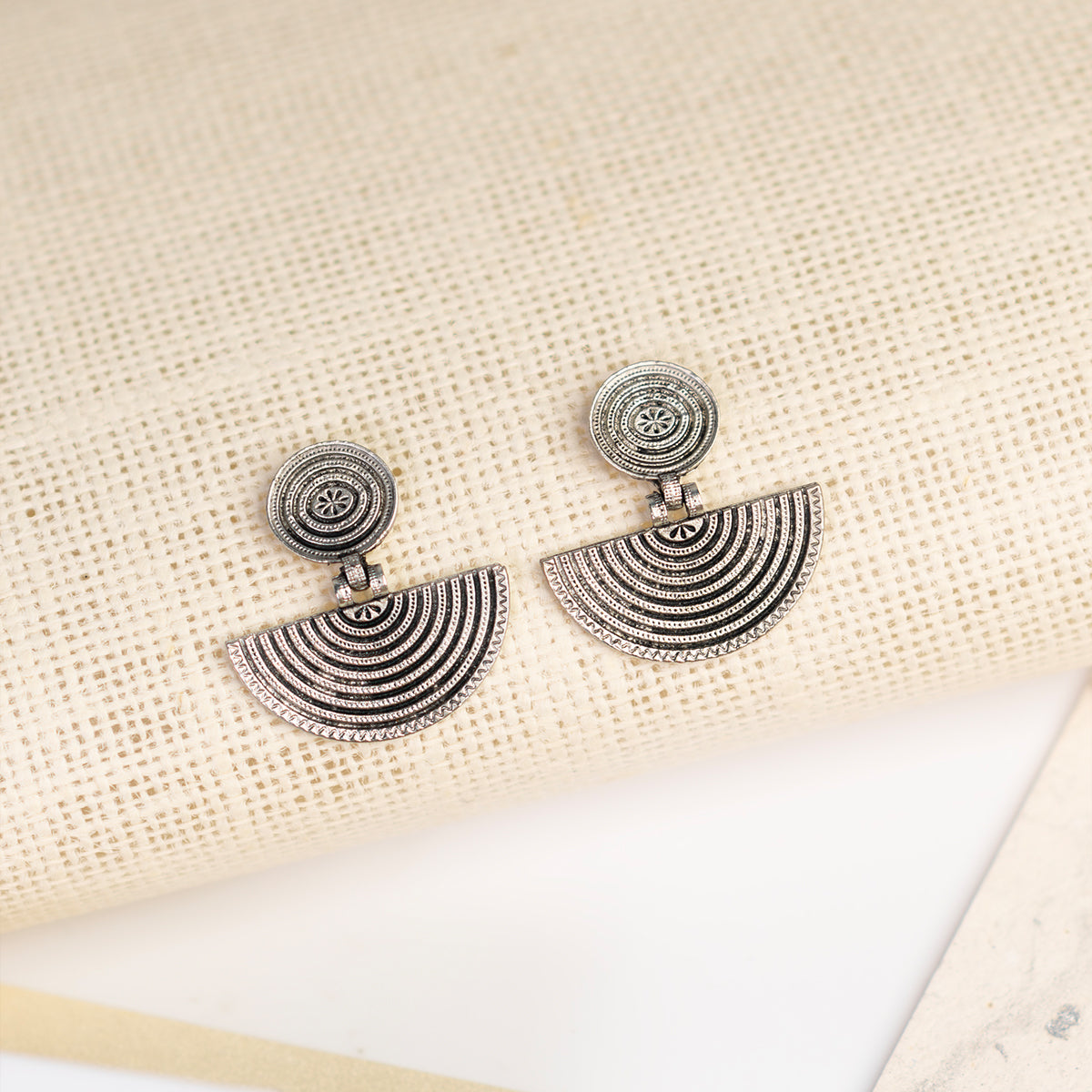 Oxidised Semicircular Dangler Earring