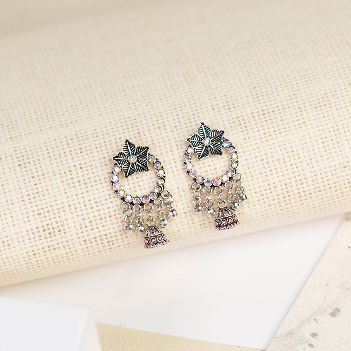 Austrian Stone Studded Oxidised Jhumka