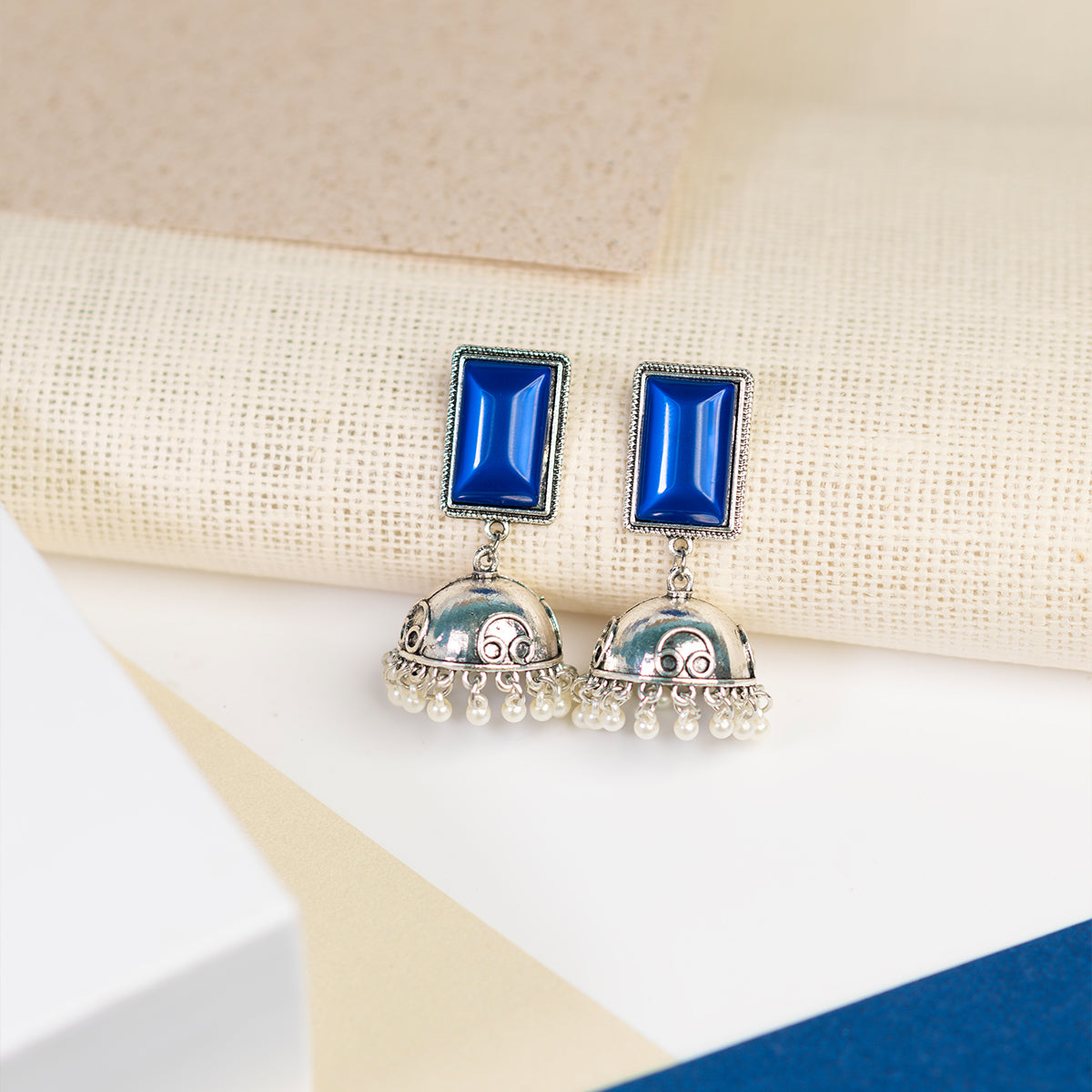 Meenakari Rhodium Plated Jhumka