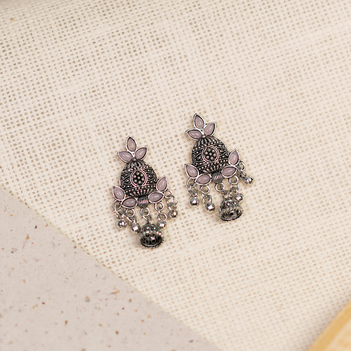 Oxidised Pink Stunning Floral Jhumka Earring