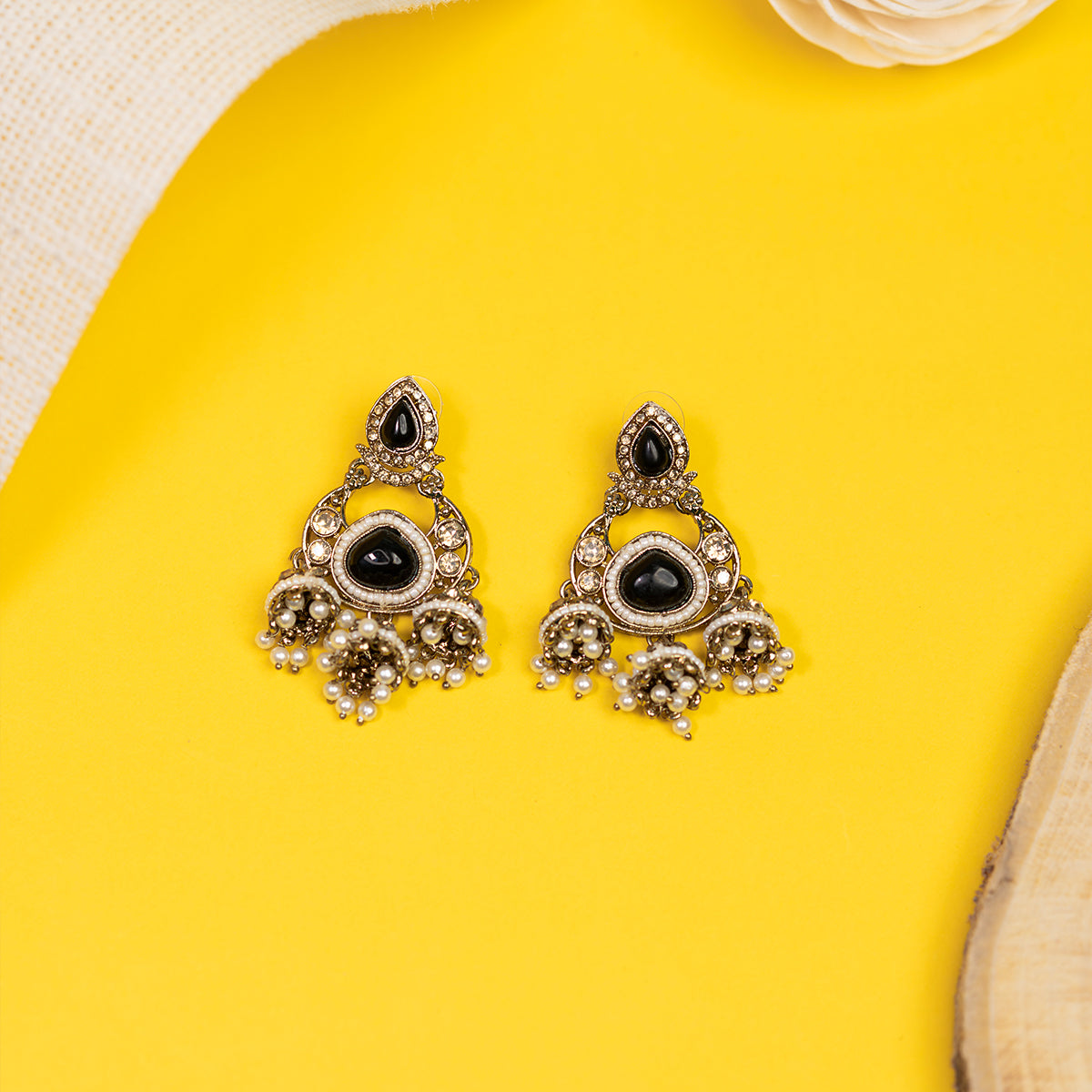 Gold Tone Traditional Kundan Enamel Earring