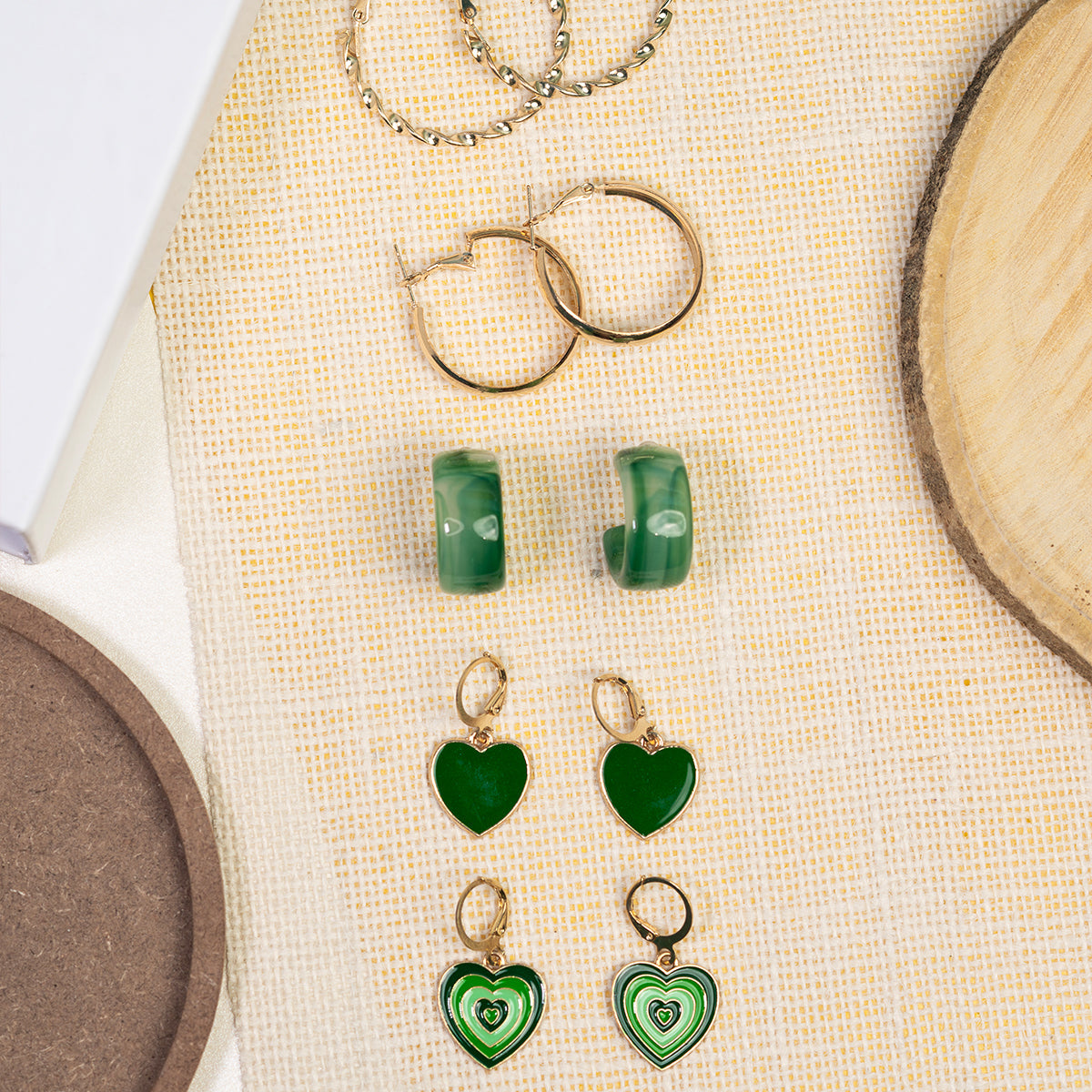 Western Style Green Hoop Earrings Set of 5