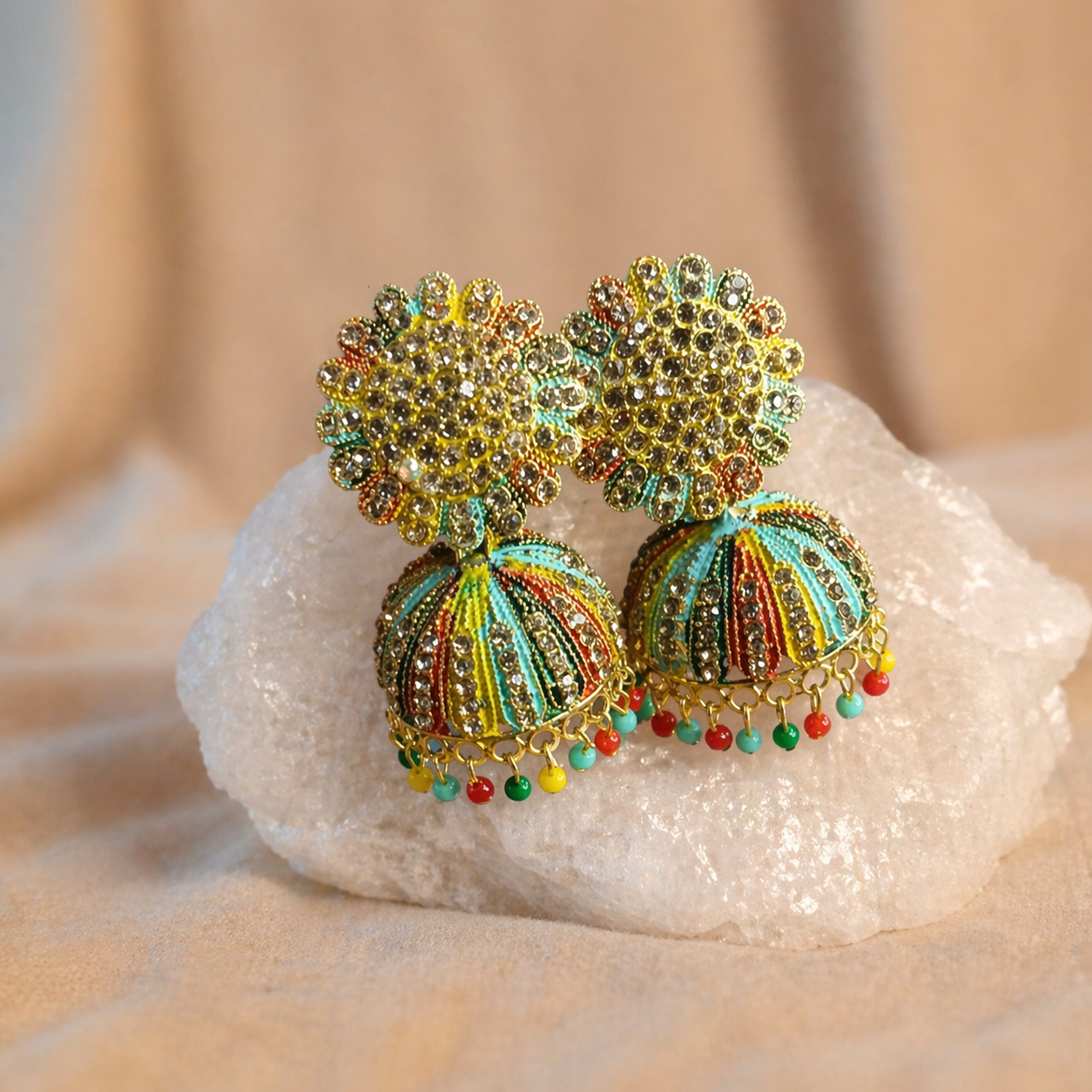 Traditional Gold Plated Colorful Jhumka