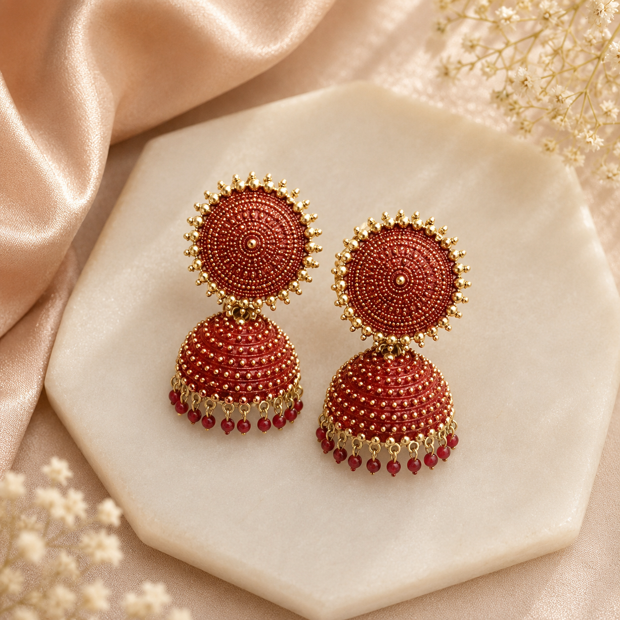 Premium Red Jhumka Oxidised Earring