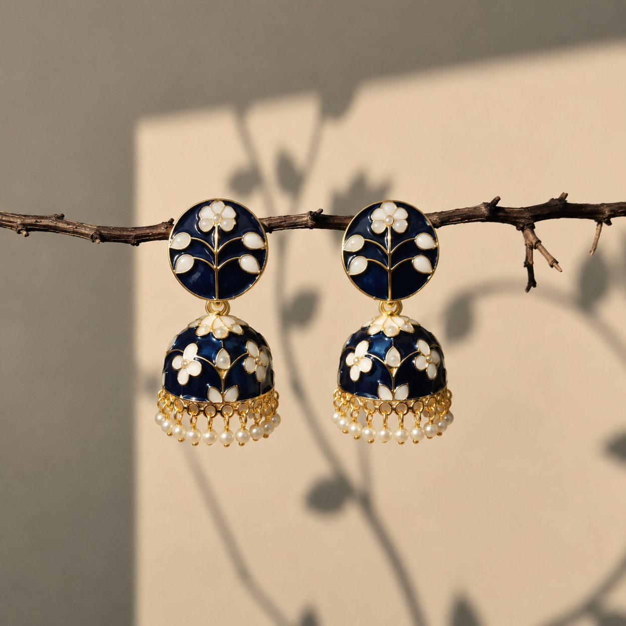 Trendy Premium Blue Jhumka With Pearl Balls
