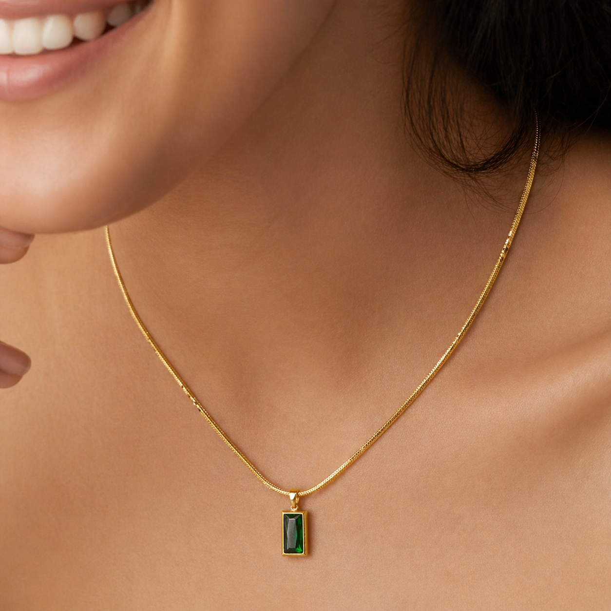 Gold Plated Chain With Premium Artificial Emerald Stone