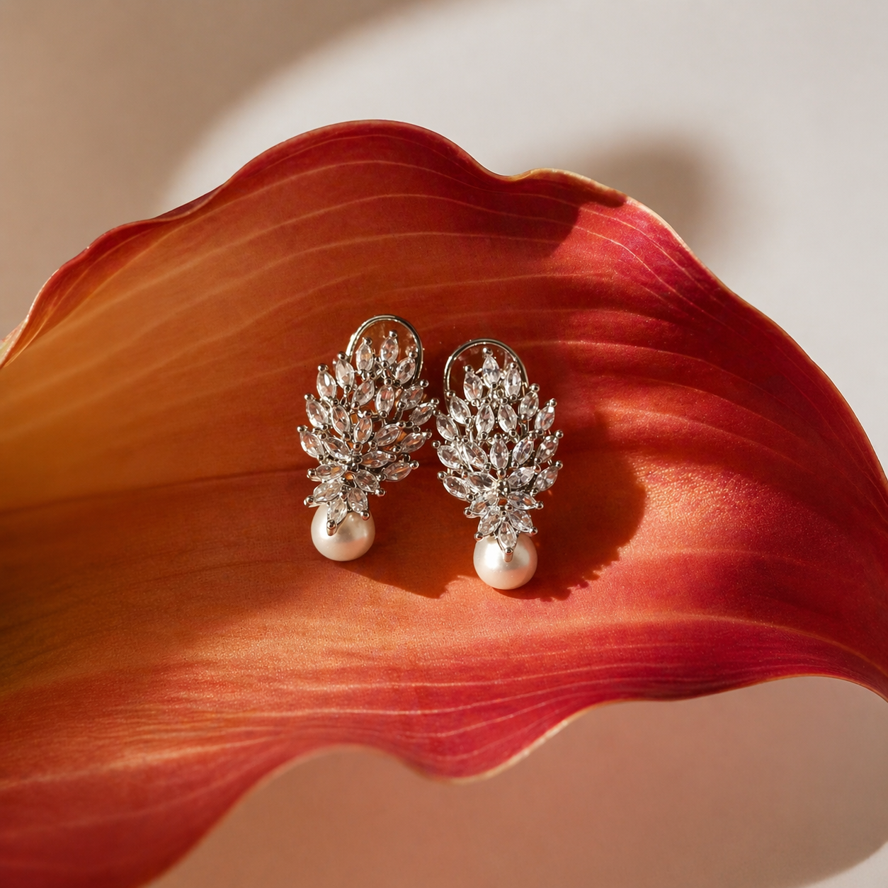American Diamond Studds With Pearl Balss