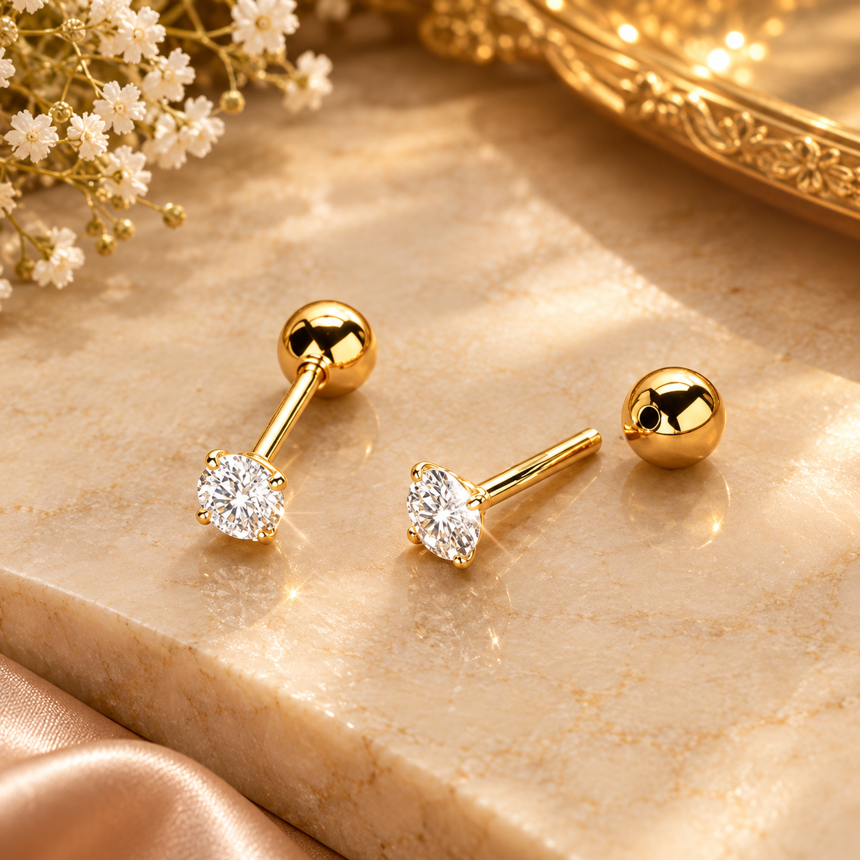 Gold Plated Stud Earring With CZ Stones