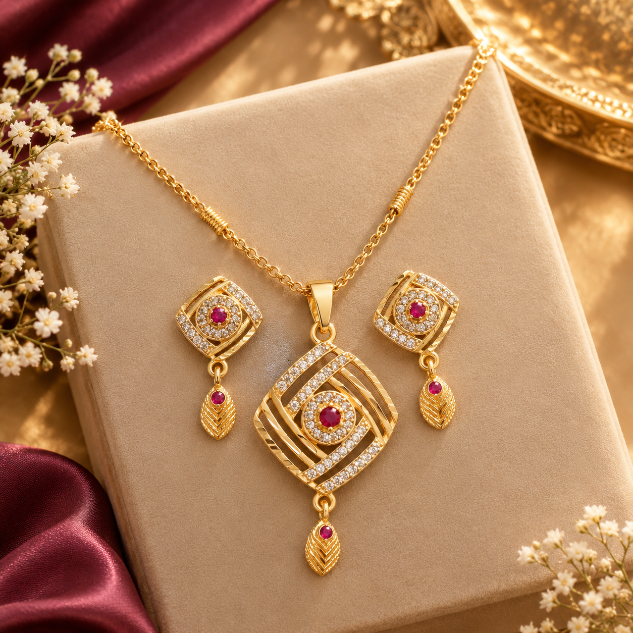 Premium Demifine Gold Plated Locket Set With AD Stones