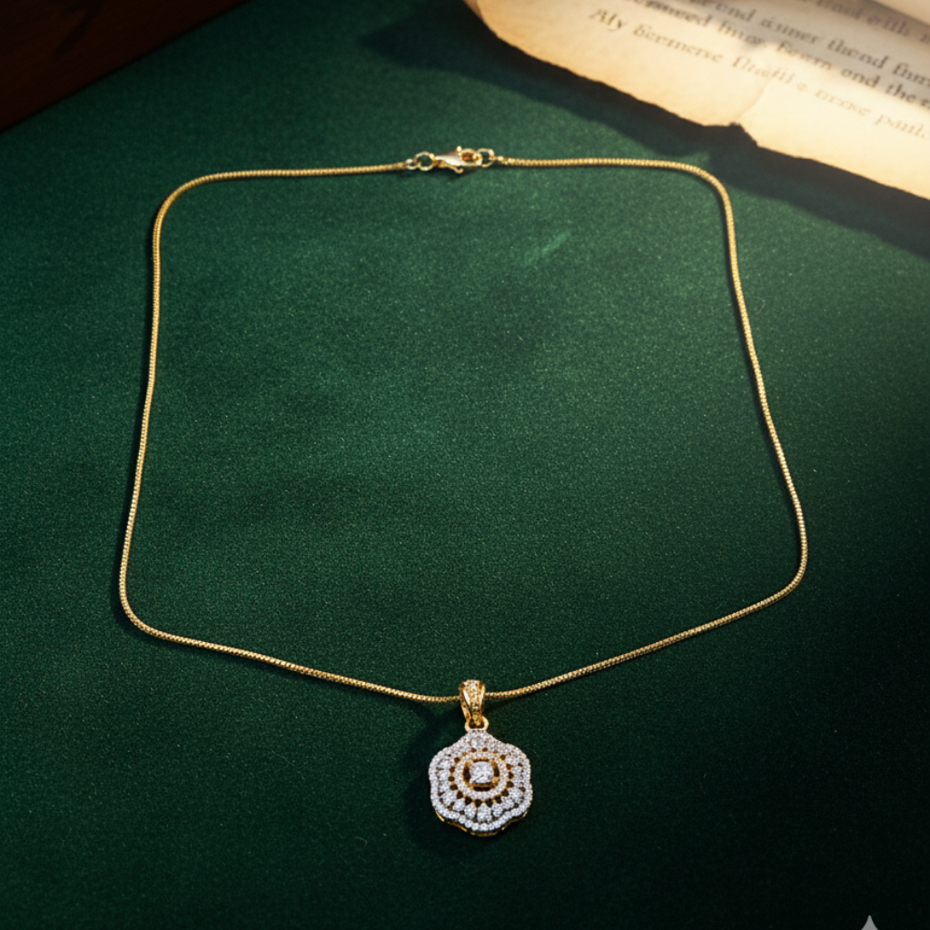 Trendy American Diamond Chain Set With Earrings